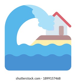 tsunami disaster on the beach using soft color and flat style