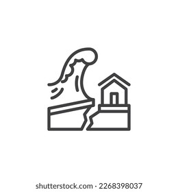 Tsunami earthquake line icon. linear style sign for mobile concept and web design. House Tsunami destroy outline vector icon. Symbol, logo illustration. Vector graphics
