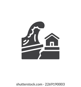 Tsunami earthquake vector icon. filled flat sign for mobile concept and web design. House Tsunami destroy glyph icon. Symbol, logo illustration. Vector graphics