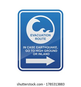 Tsunami evacuation route sign isolated on white background vector illustration.