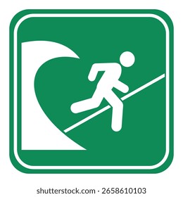 Sinal de evacuação de tsunami. Projeto de ilustração de vetor plano.