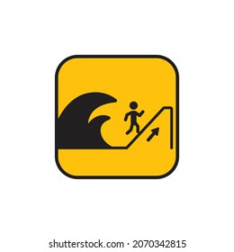Tsunami Evacuation Sign. Illustration Vector