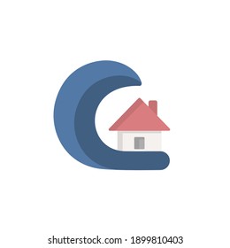 Tsunami. Icono plano. Ilustración de vectores meteorológicos aislados