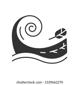 Tsunami Glyph Icon. Sea Storm. Water Splash. Groundswell. Tide. Flash Flood. Sudden And Destructive Movement Of Water. Ocean Wave, Leaf. Silhouette Symbol. Negative Space. Vector Isolated Illustration