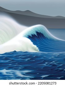  tsunami and high ocean waves illustration