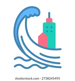Tsunami Icon - Flat Color Icons For Emergency Management