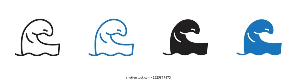 Conjunto de gráficos lineales de icono de tsunami Vector en negro