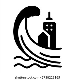 Tsunami Icon - Solid Black Glyph Icons For Emergency Management