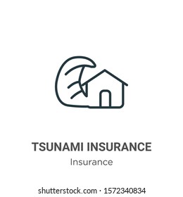 Tsunami insurance outline vector icon. Thin line black tsunami insurance icon, flat vector simple element illustration from editable insurance concept isolated on white background