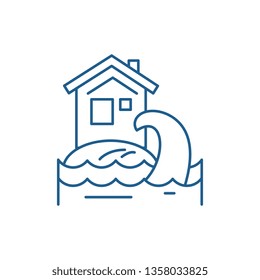 Tsunami line icon concept. Tsunami flat  vector symbol, sign, outline illustration.