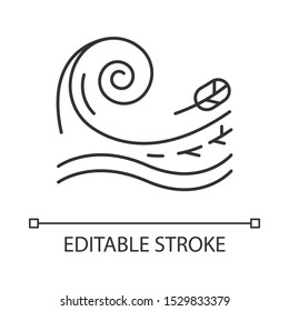 Tsunami Linear Icon. Sea Storm. Water Splash. Groundswell. Tide. Flash Flood. Ocean Heavy Wave And Leaf. Thin Line Illustration. Contour Symbol. Vector Isolated Outline Drawing. Editable Stroke