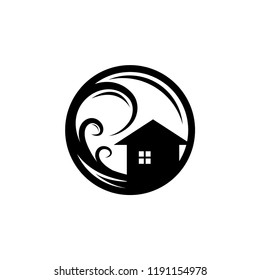 tsunami logo design, the house rolled up the waves