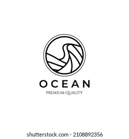 tsunami ocean line art minimalist logo vector illustration design