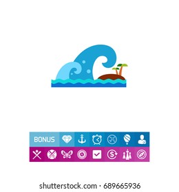 Tsunami overwhelming island vector icon
