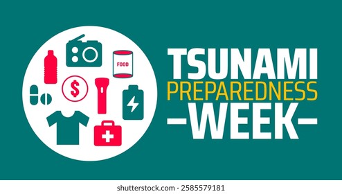 Tsunami Preparedness Week background banner or poster design template. observed every year in March. Holiday concept. Use to any Template, card, poster, placard, template.