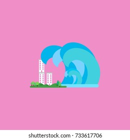 tsunami scene in pink background