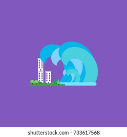 tsunami scene in violet background