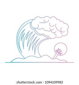 tsunami sea wave with tree