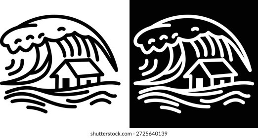 Versión de dos tonos del tsunami en el fondo blanco y negro