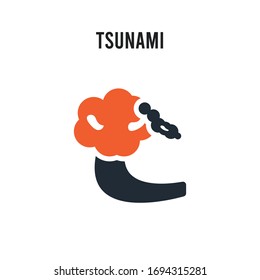Icono vector del tsunami sobre fondo blanco. Icono del tsunami rojo y negro. Símbolo de signo de ilustración de elemento simple EPS