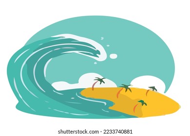tsunami vector waves and island 