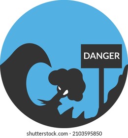 Tsunami warning flat round icon vector, flood warning icon vector 