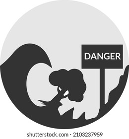Icono de alerta de tsunami, vector de icono de la ola alta oceánica, icono del peligro de tsunami 