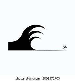 Tsunami Warning Sign. Aware Disaster Symbol - Vector.