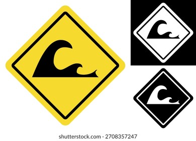 Ilustración vectorial de señales de alerta de tsunami, un símbolo crucial que indica el peligro potencial de Grandes olas oceánicas o inundaciones costeras. Este gráfico representa una alerta de peligro para desastres naturales