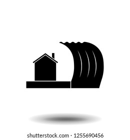 Tsunami wave above house icon. Modern vector illustration of disaster.