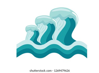 Tsunami wave, Big blue sea wave in cartoon style