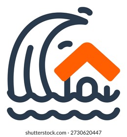 Ola de tsunami inundación costera mega icono de desastre