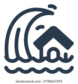 Ola de tsunami inundación costera mega icono de desastre