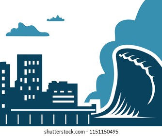 tsunami wave hits city, simple