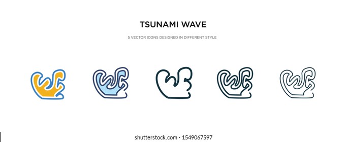 tsunami wave icon in different style vector illustration. two colored and black tsunami wave vector icons designed in filled, outline, line and stroke style can be used for web, mobile, ui