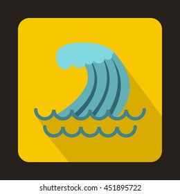 Tsunami wave icon in flat style on a yellow background