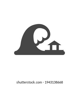 Icono de ola de tsunami aislado en gráfico de vectores blanco y negro