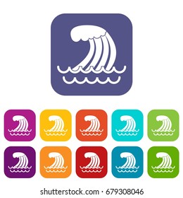 Tsunami wave icons set vector illustration in flat style In colors red, blue, green and other