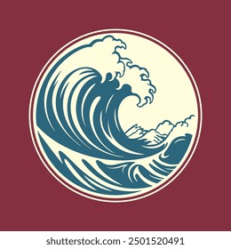 Tsunami wave logo in Japanese style. Vector illustration