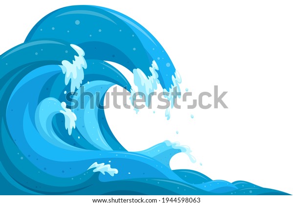 Tsunami waves
background. Flood ocean waves in cartoon style. Vector illustration
in white background