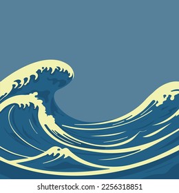 Tsunami waves. Big sea waves in cartoon style. Vector background