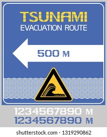 Tsunami.Evacuation route.
Information poster offering a specific route in case of natural disasters.