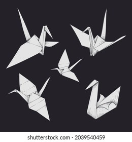 Tsuru origami collection - vector illustration
