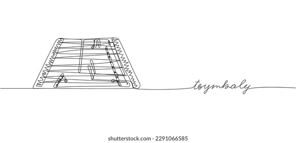 Tsymbaly, dulcimer one line art. Continuous line drawing of music, stringed and percussion instrument, culture, ukrainian, ethnic, national, folk with an inscription, lettering, handwritten.