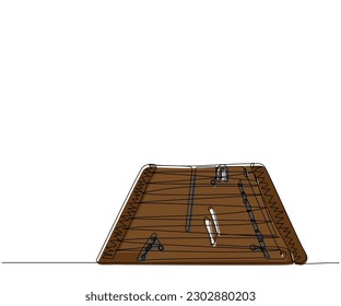 Tsymbaly, dulcimer one line color art. Continuous line drawing of music, stringed and percussion instrument, culture, ukrainian, ethnic, ukraine, traditional, musical, national, folk