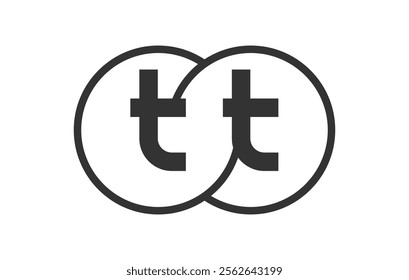 TT business company emblem with outline rounds and letters t t. Logo template of two merged circles for brand identity, logotype. Vector Infinity symbol  and technology sign.