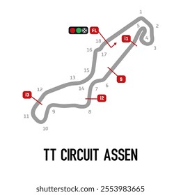 TT Circuit Assen Vector. Circuit Race Track Illustration with Editable Stroke. Stock Vector.