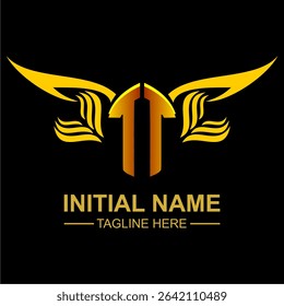 TT Golden Wing Emblem Logo with elegant gold wings, sleek and modern design. Ideal for branding, creative projects, luxury businesses, or artistic ventures.