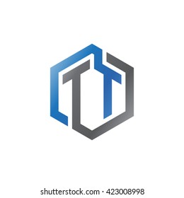 TT initial letters looping linked hexagon logo black gray blue