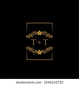 TT decoración inicial del monograma para el logotipo de la boda con la línea cuadrada creativa
